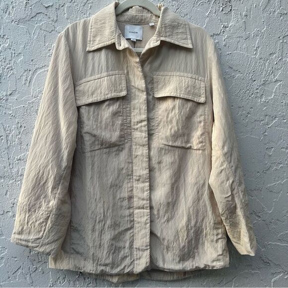 VINCE Padded Shirt Jacket Women Size Small Textured Coat Cream Neutral Relaxed - Picture 4 of 13